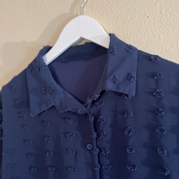 Navy blue Swiss dot blouse long sleeve - Picture 1 of 9